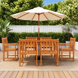 Wooden Garden Chairs Set of 6 - Brown Comfort for Outdoors