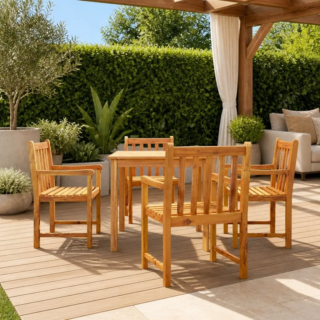 Garden Dining Set Brown 5 Piece Outdoor Furniture Solid Wood Acacia Chairs Table