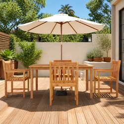 Stylish 5 Piece Garden Dining Set in Brown Acacia Wood