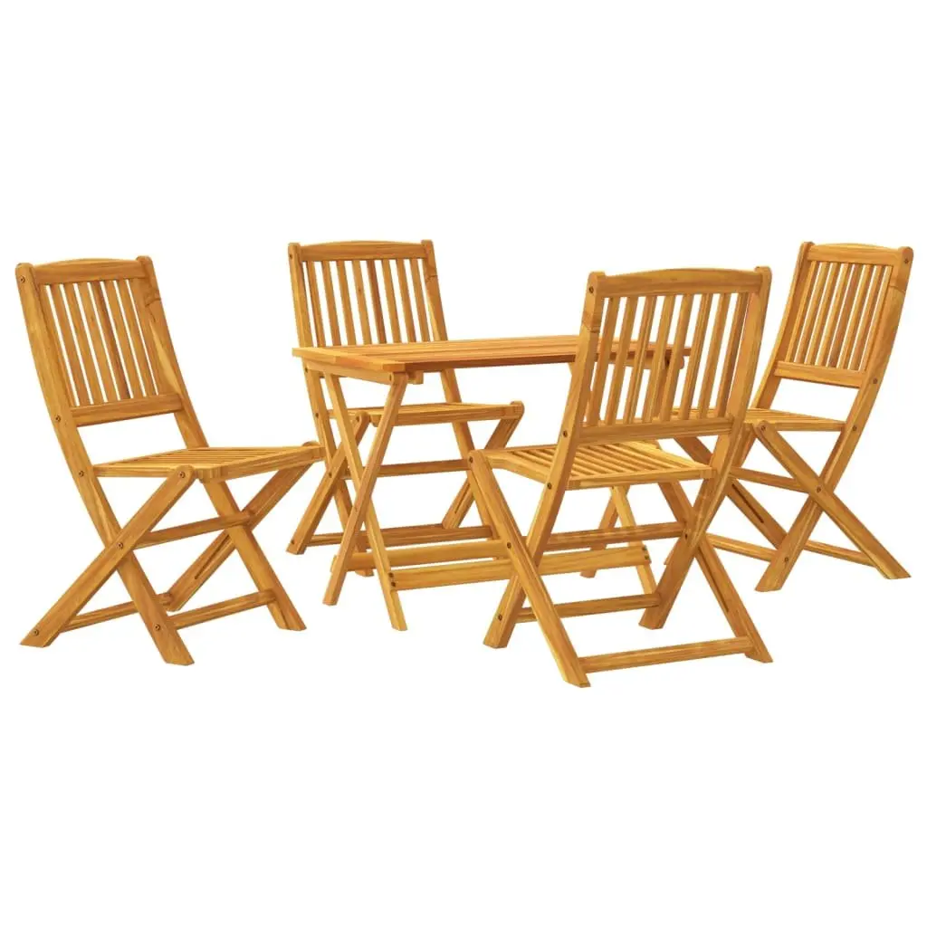 5 Piece Folding Garden Dining Set Brown Solid Acacia Wood Outdoor Patio Furniture