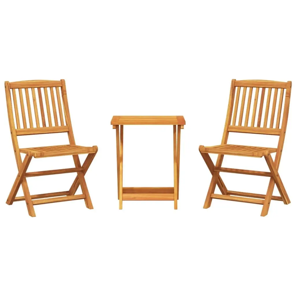Folding Garden Dining Set Brown 3 Piece Outdoor Patio Table Chairs Solid Acacia Wood