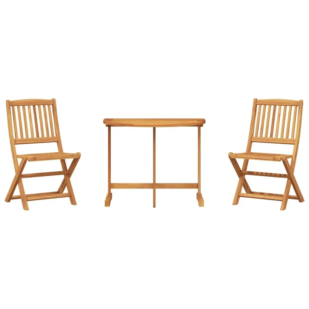 Folding Garden Dining Set Brown 3 Piece Outdoor Bistro Table Chairs Solid Wood
