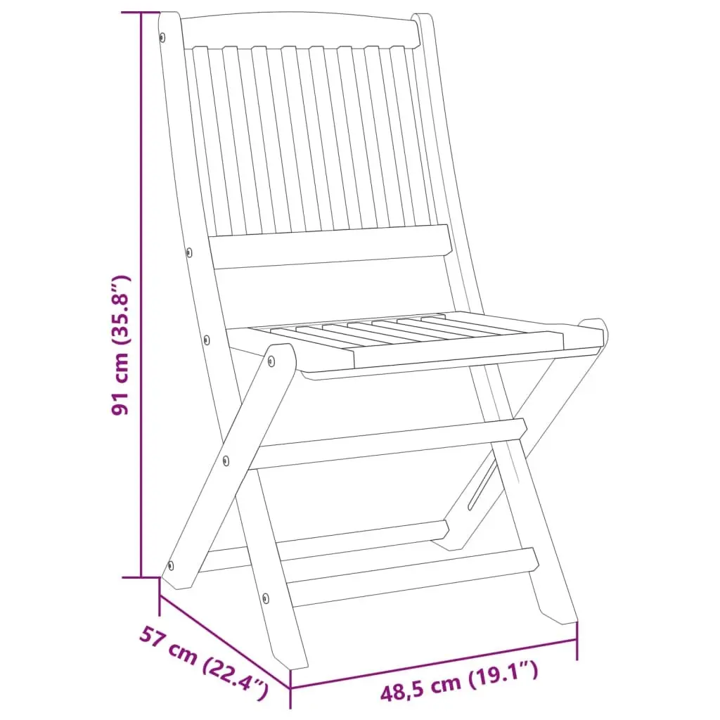 Folding Garden Dining Set Brown 3 Piece Outdoor Bistro Table Chairs Solid Acacia Wood