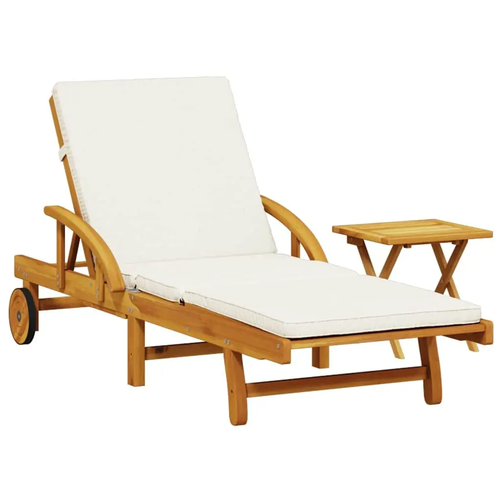 Sun Lounger with Cushion Pull-Out Table 5-Position Reclining Outdoor Seating