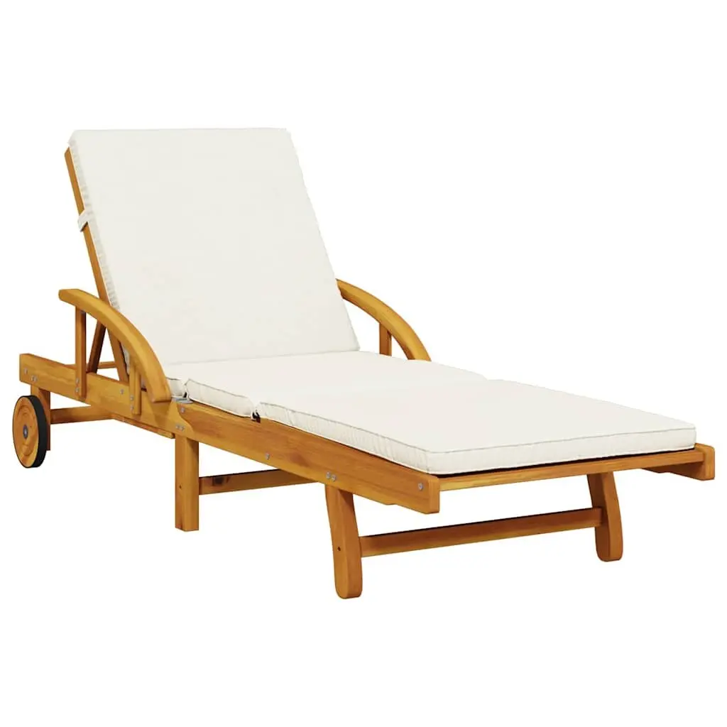 Sun Lounger with Cushion Pull-Out Table 5-Position Reclining Outdoor Seating