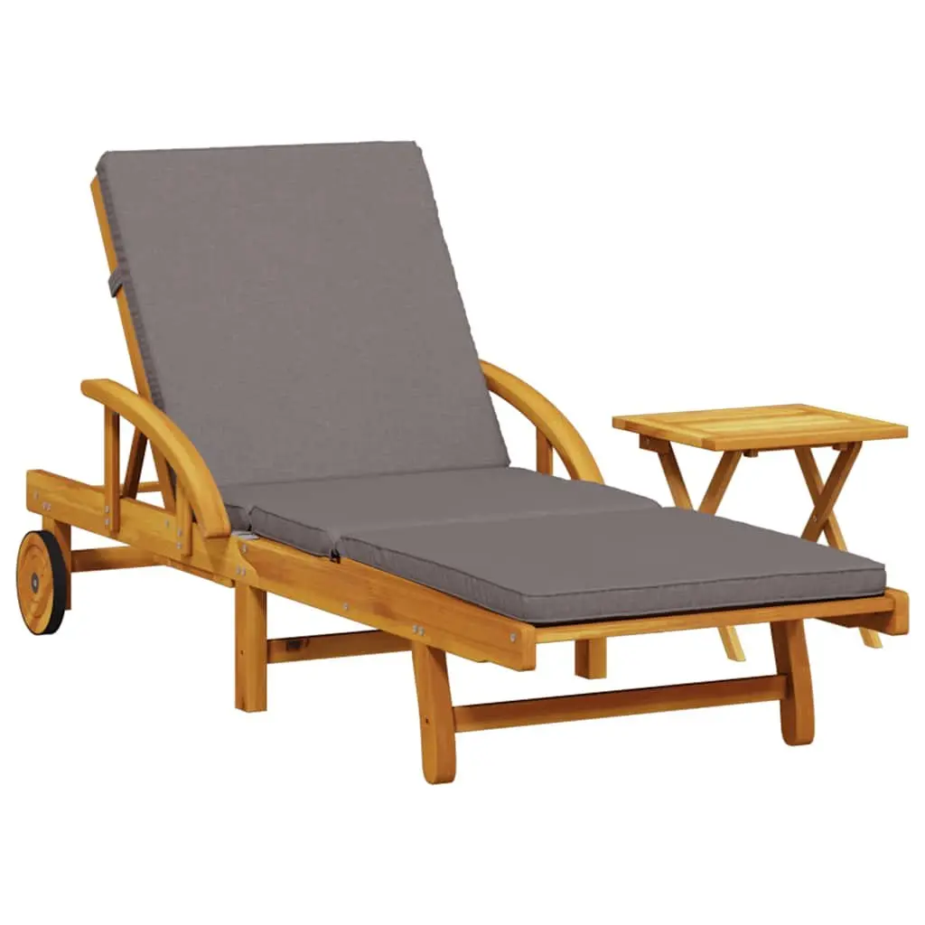 Sun Lounger Brown 5-Position Reclining with Pull-Out Table and Thick Padded Cushion