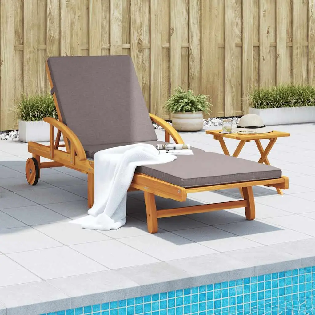 Sun Lounger Brown 5-Position Reclining with Pull-Out Table and Thick Padded Cushion