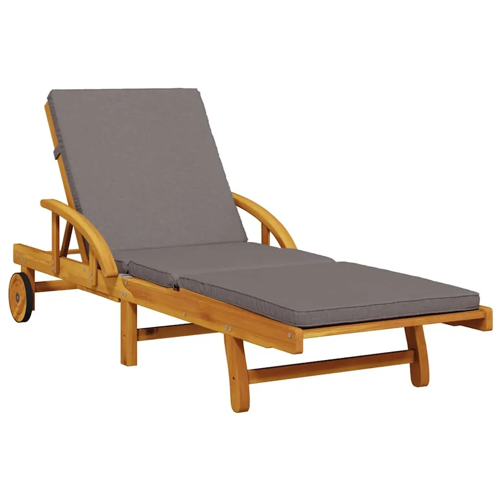 Sun Lounger Brown 5-Position Reclining with Pull-Out Table and Thick Padded Cushion