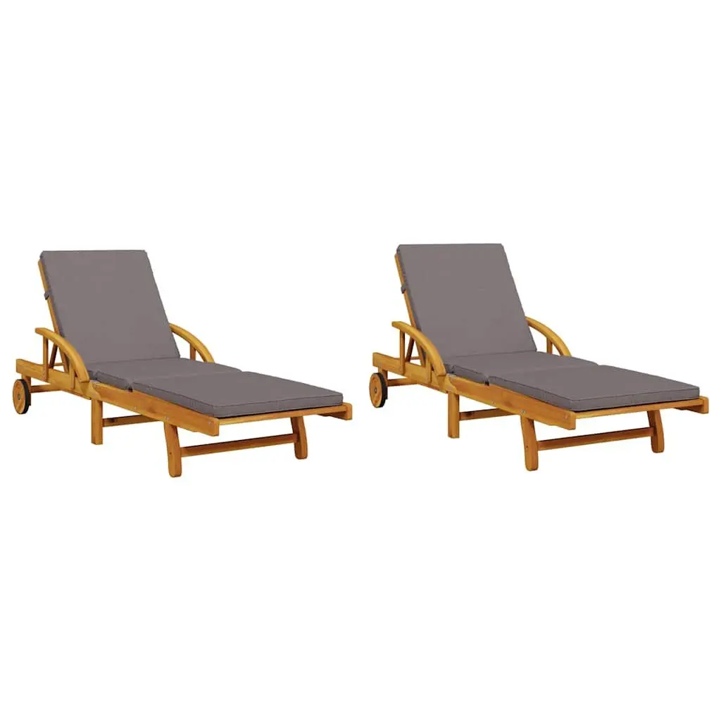 Sun Loungers Set 2 pcs with Pull-Out Table Solid Acacia Wood Outdoor Furniture