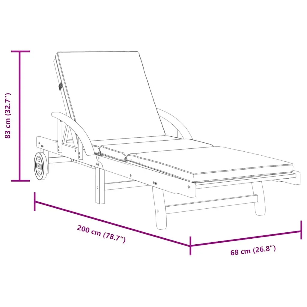 Sun Loungers Brown 2 Piece Solid Wood Acacia Outdoor Seating with Cushions Manual Reclining Function
