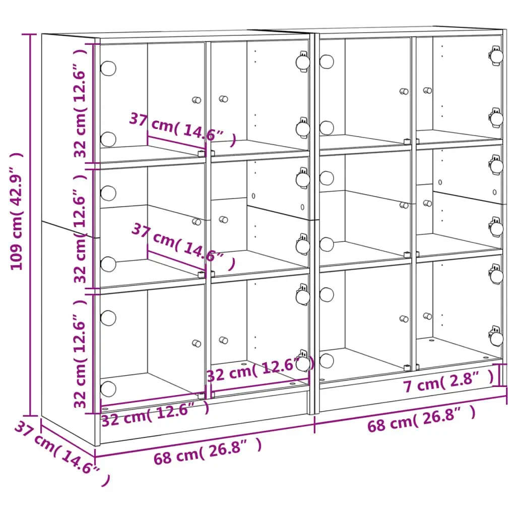 White Bookshelf Engineered Wood Storage Cabinet with Glass Doors