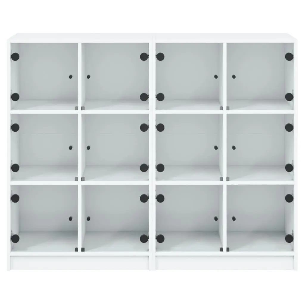 White Bookshelf Engineered Wood Storage Cabinet with Glass Doors