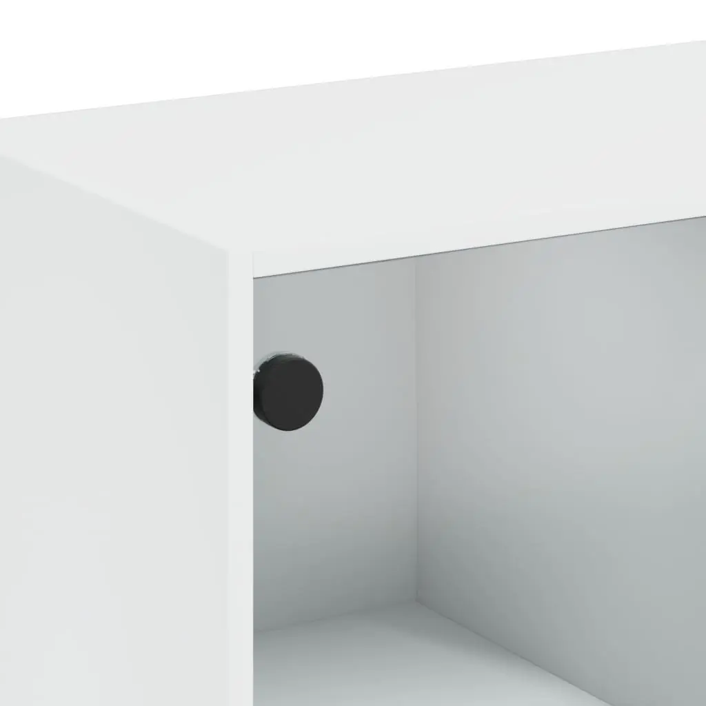 White Bookshelf Engineered Wood Storage Cabinet with Glass Doors