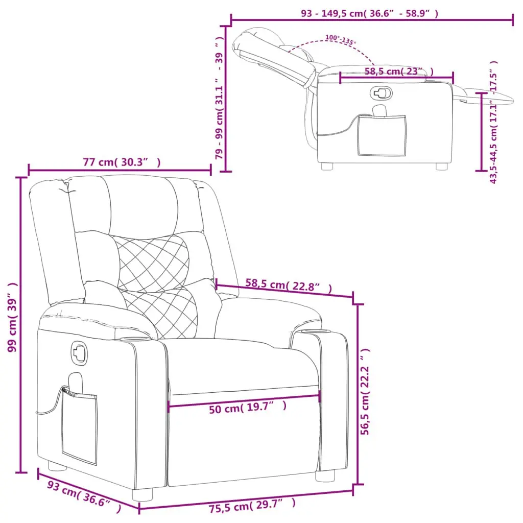 Massage Recliner Chair Grey Fabric Manual Recline Vibration Armchair Lounge