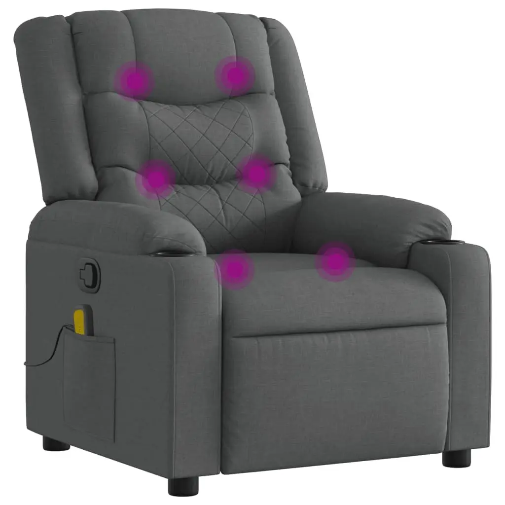 Massage Recliner Chair Grey Fabric Manual Reclining with Vibration Massage 6 Points