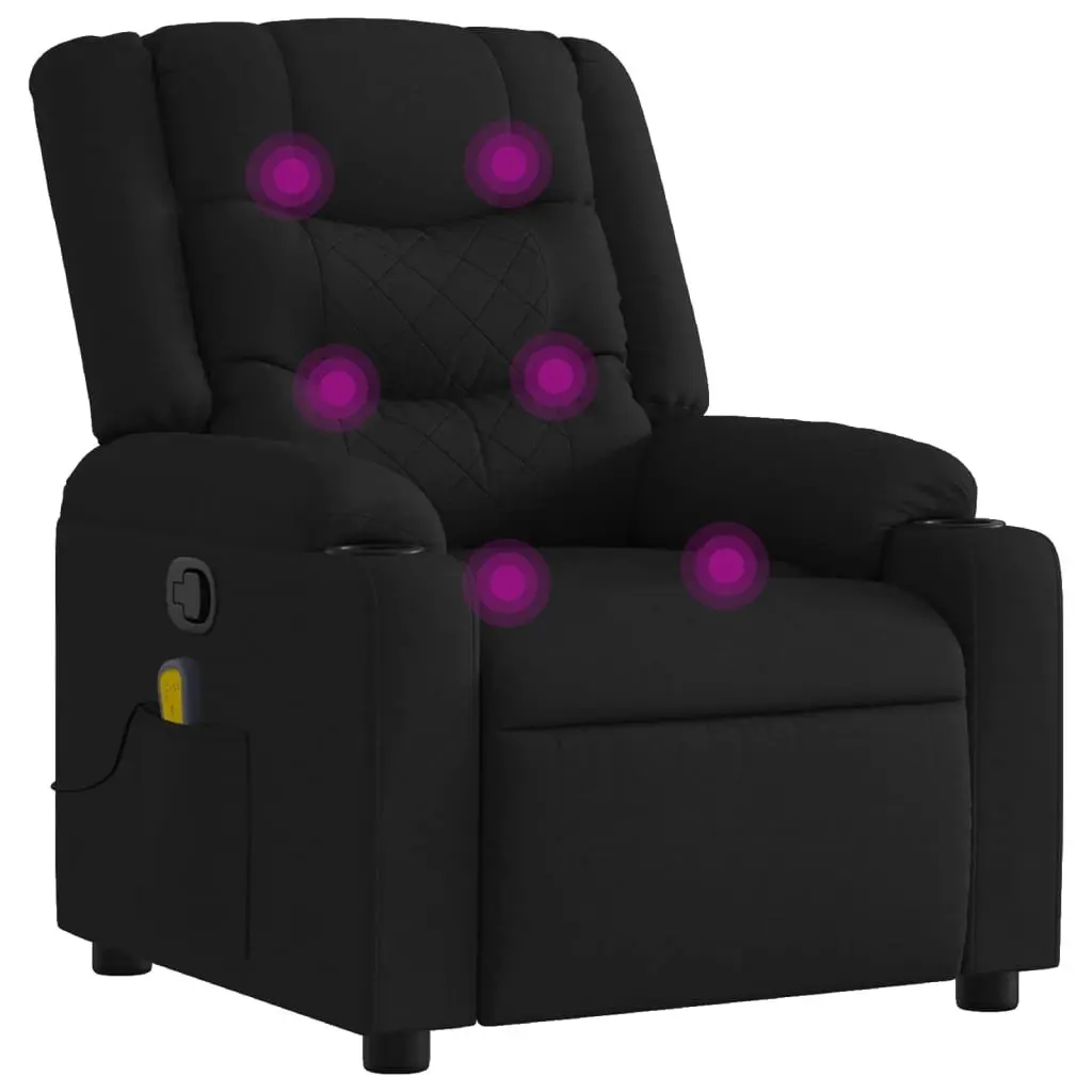 Manual Recliner Massage Chair Black Fabric Adjustable 135 Degrees Vibration Armchair