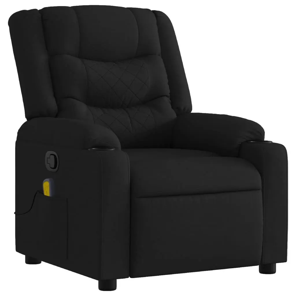 Manual Recliner Massage Chair Black Fabric Adjustable 135 Degrees Vibration Armchair