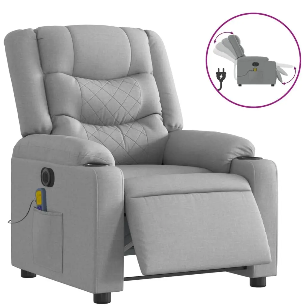 Electric Recliner Chair Grey Fabric Adjustable Vibration Massage Armchair
