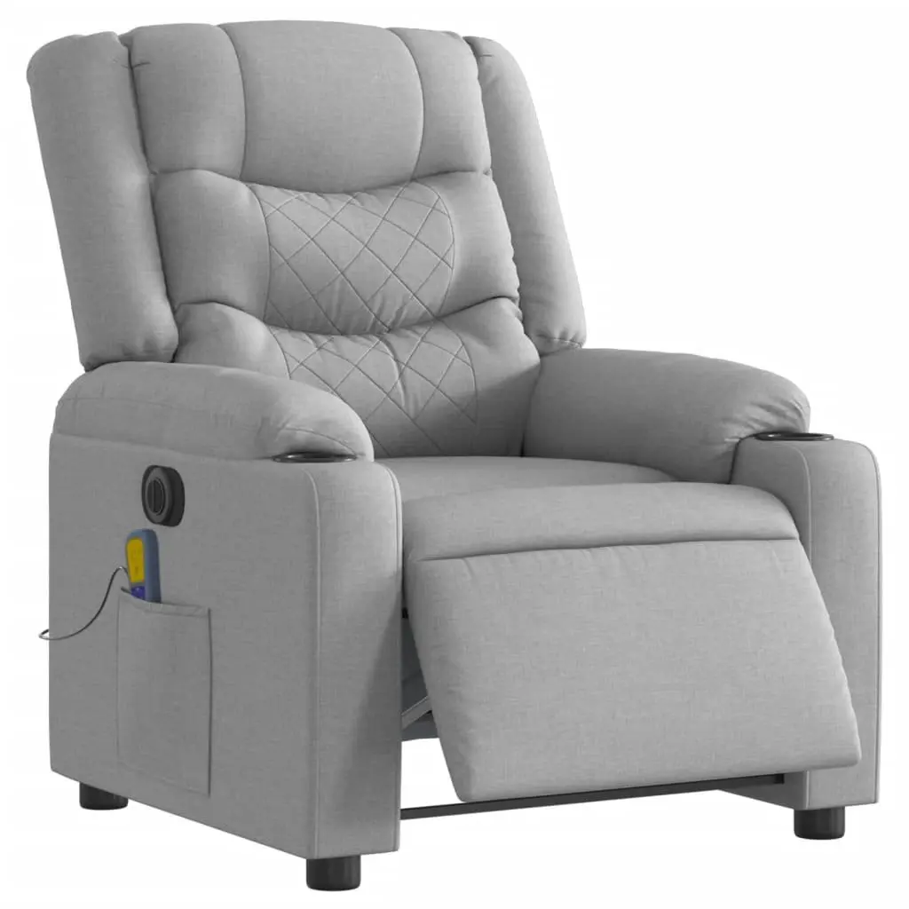 Electric Recliner Chair Grey Fabric Adjustable Vibration Massage Armchair