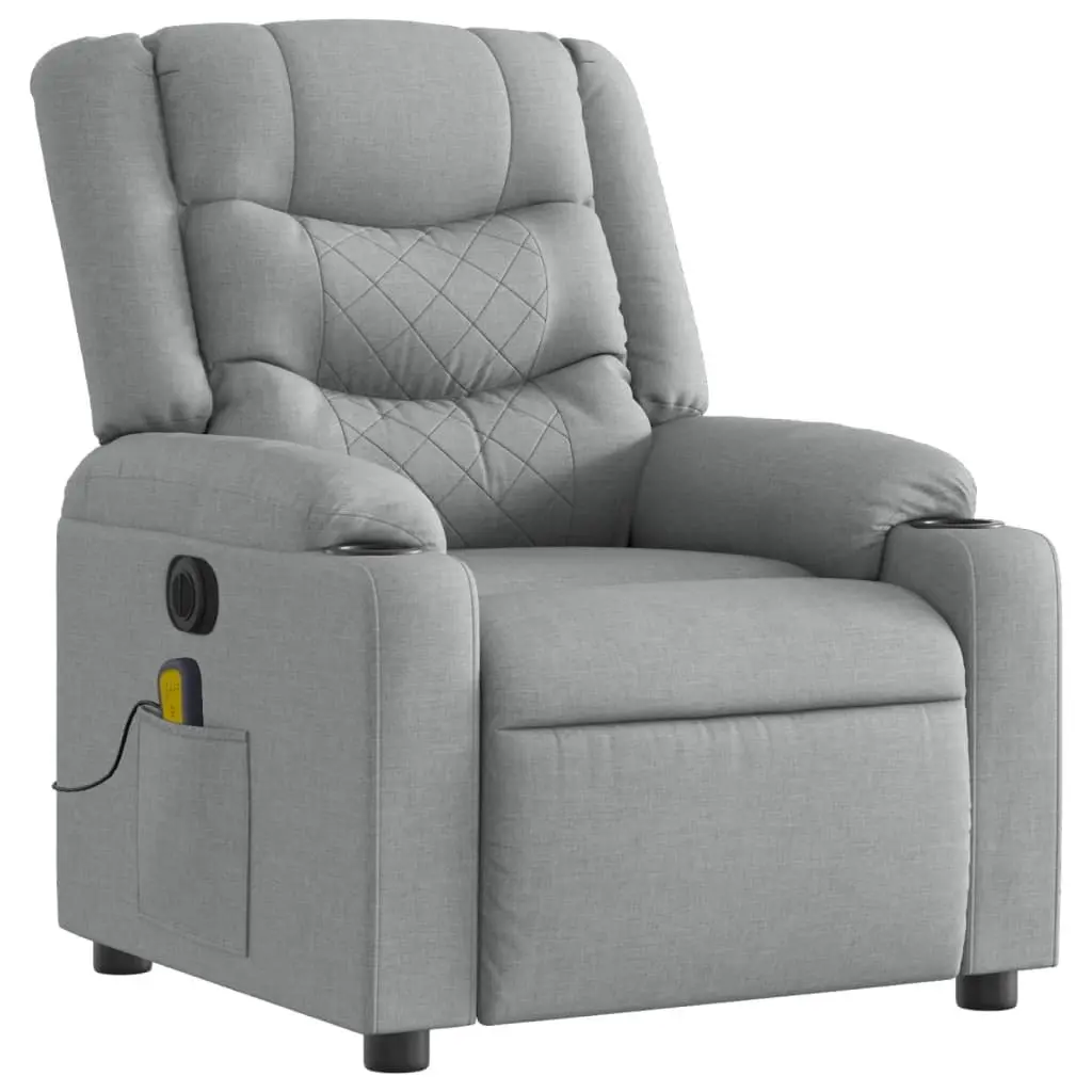 Electric Recliner Chair Grey Fabric Adjustable Vibration Massage Armchair