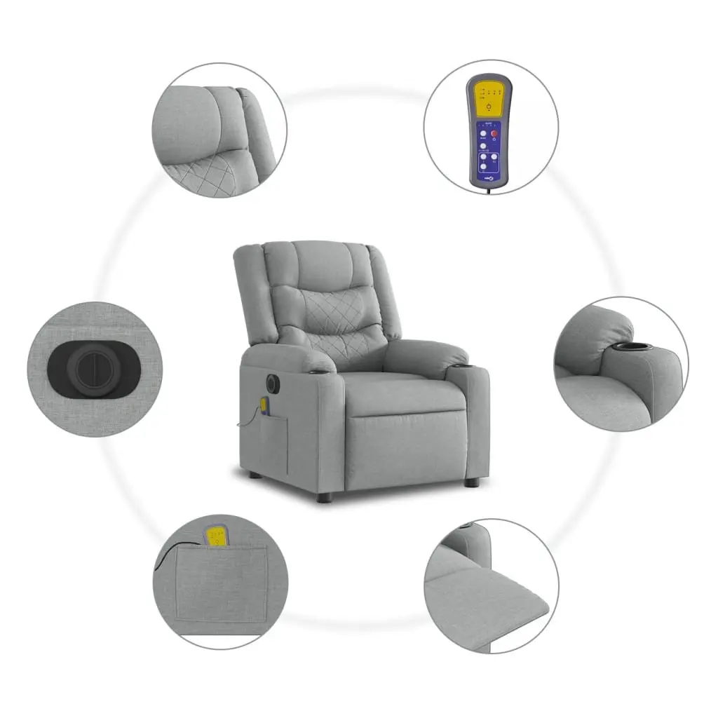 Electric Recliner Chair Grey Fabric Adjustable Vibration Massage Armchair