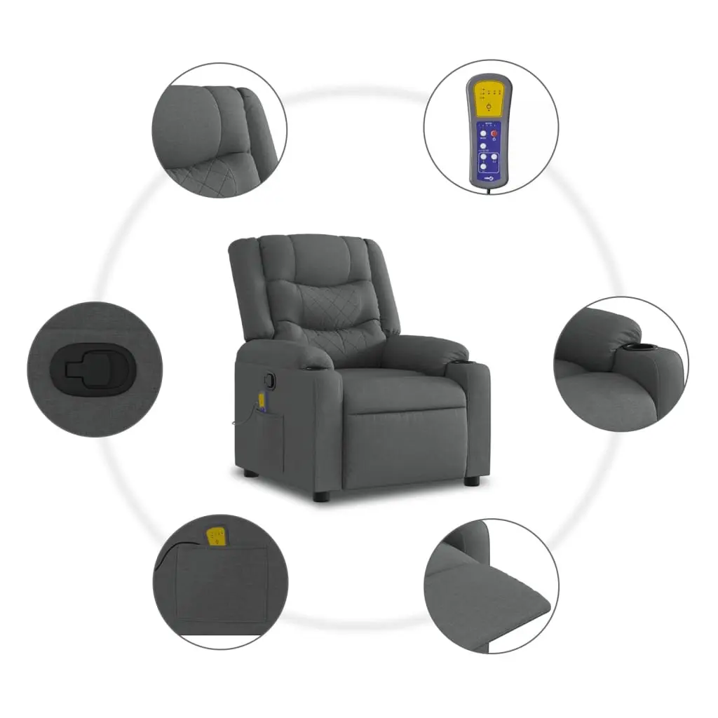 Electric Massage Recliner Chair Grey Fabric Power Lift with Manual Reclining and Vibration Massage System