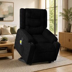 Stand Up Massage Recliner Chair Black Fabric Electric Power Lift Recline