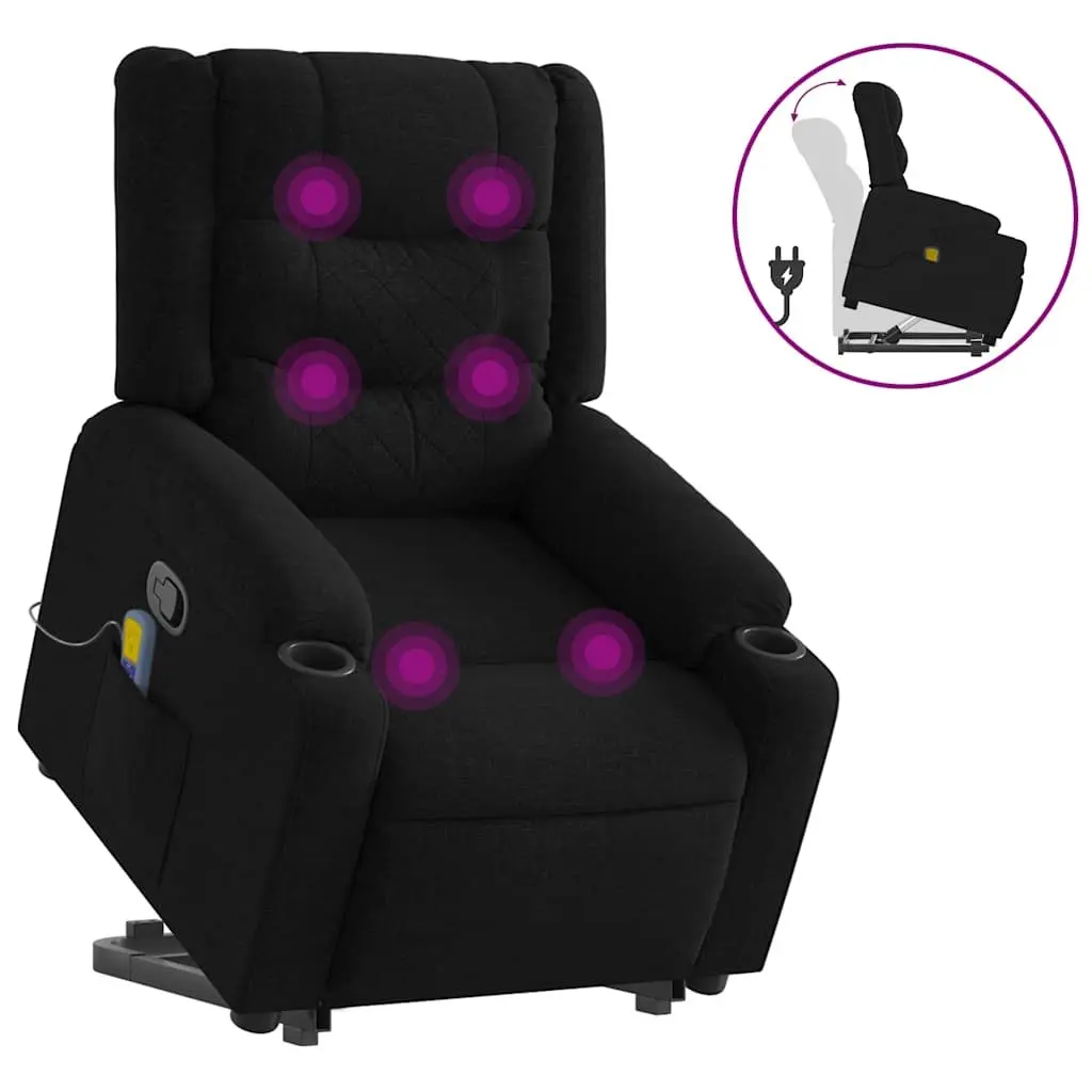 Stand Up Massage Recliner Chair Black Fabric Electric Power Lift Recline