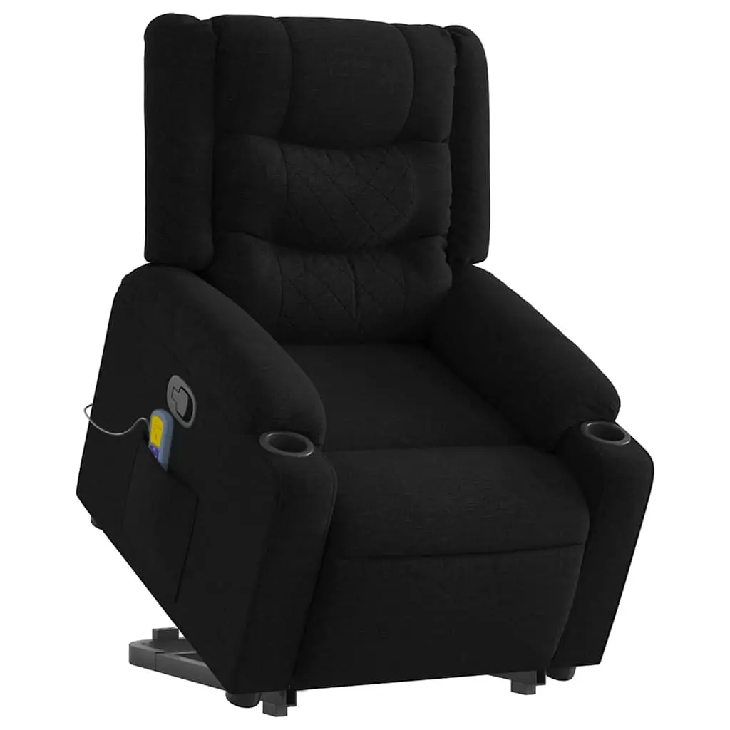 Stand Up Massage Recliner Chair Black Fabric Electric Power Lift Recline