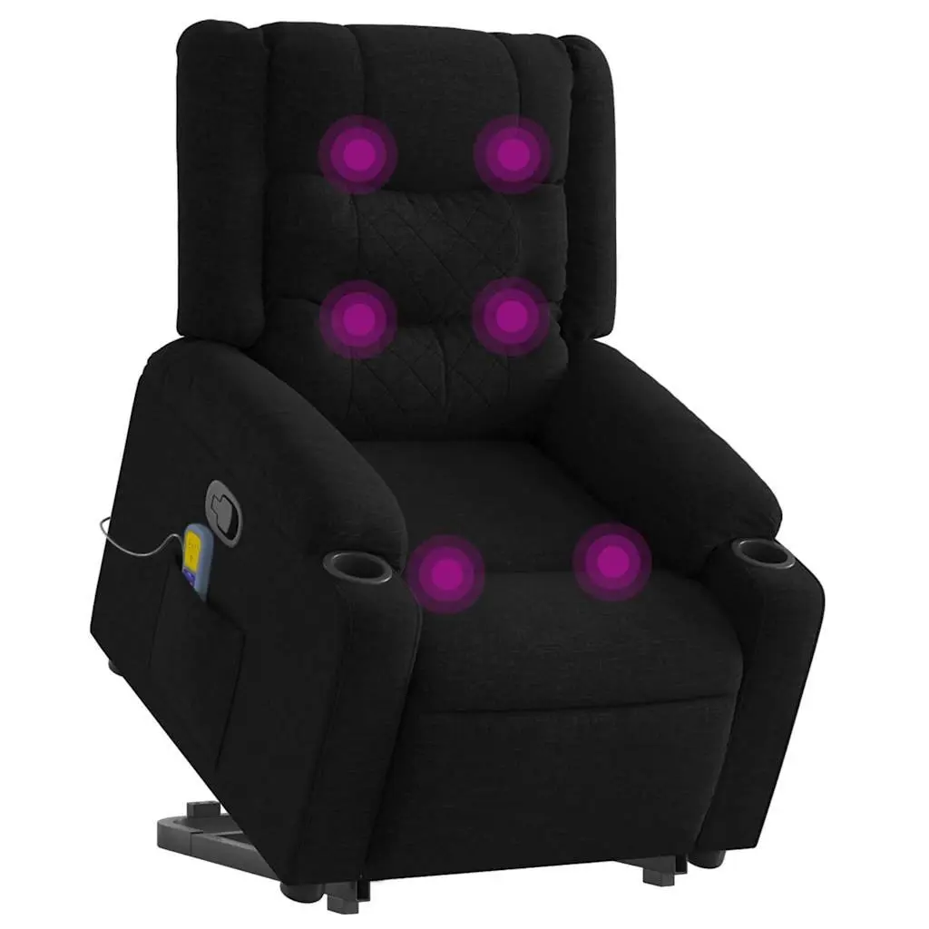 Stand Up Massage Recliner Chair Black Fabric Electric Power Lift Recline