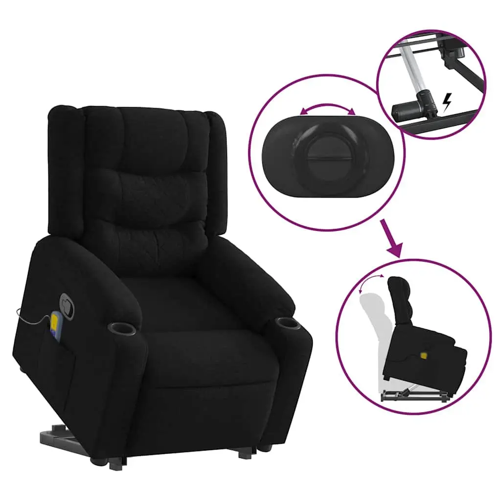 Stand Up Massage Recliner Chair Black Fabric Electric Power Lift Recline