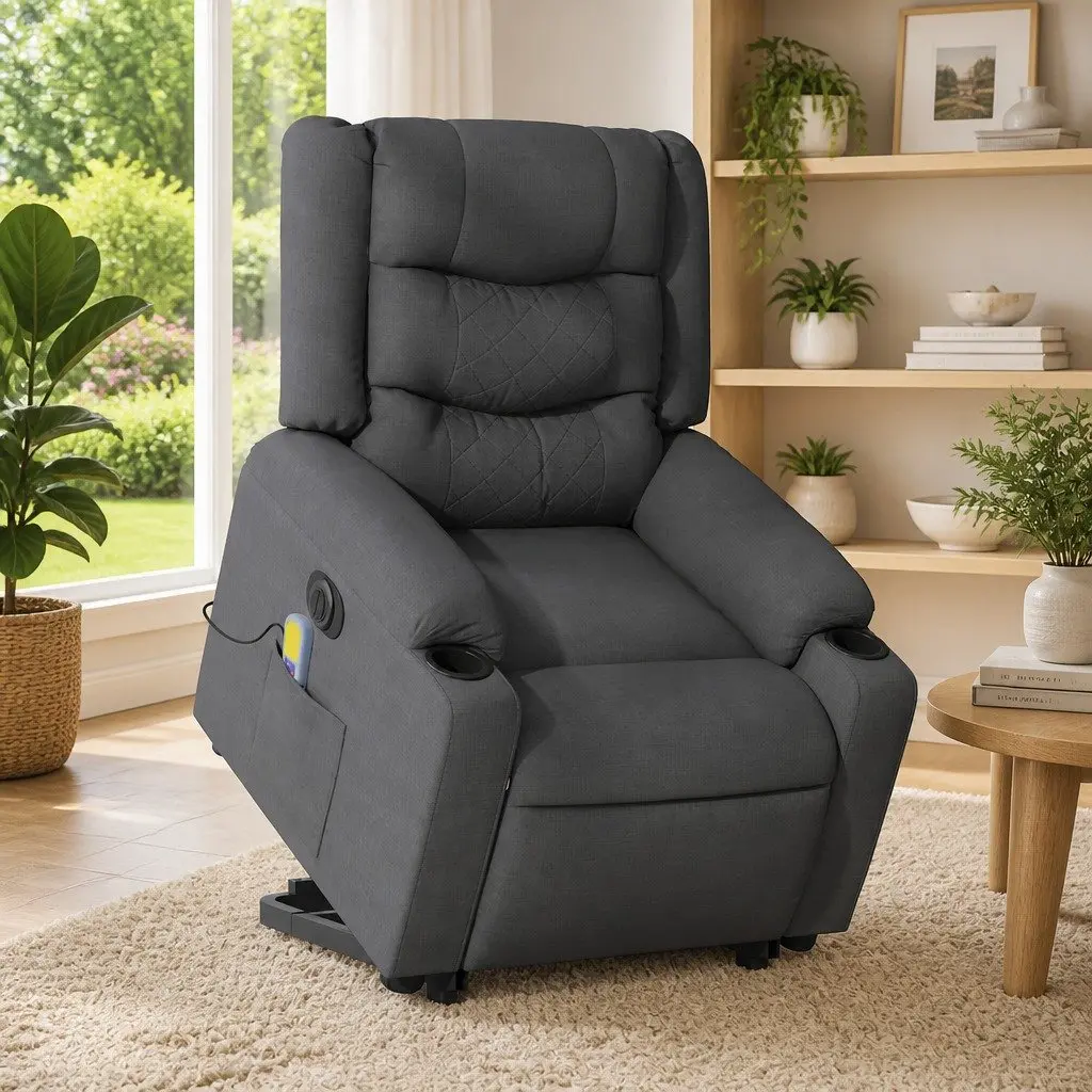 Electric Massage Chair Grey Fabric Power Lift Recliner for Elderly Comfort