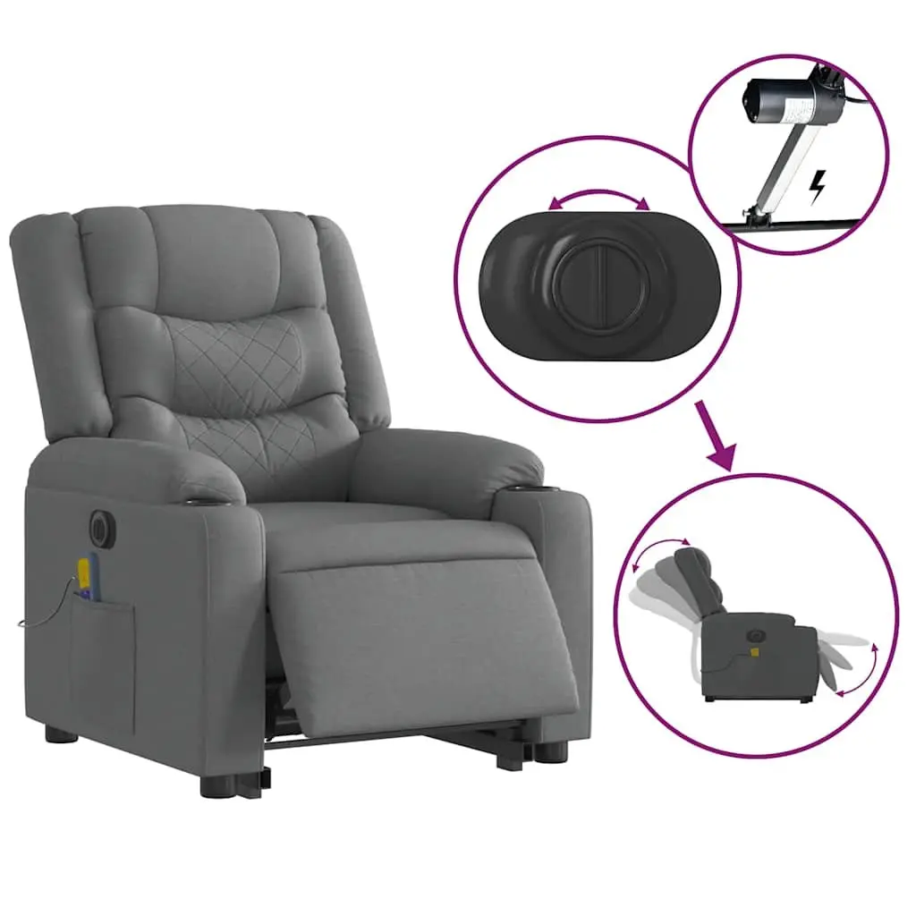 Electric Massage Chair Grey Fabric Power Lift Recliner for Elderly Comfort