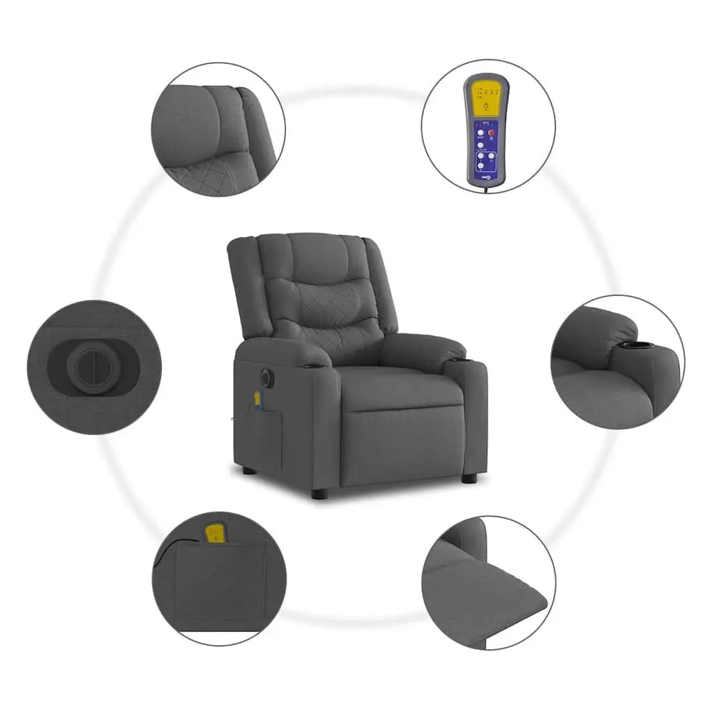Electric Massage Chair Grey Fabric Power Lift Recliner for Elderly Comfort