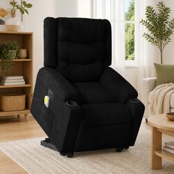 Electric Stand Up Massage Recliner Chair Black Fabric Lift Armchair Elderly