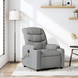 Light Grey Recliner Chair with Massage and Reclining Functionality