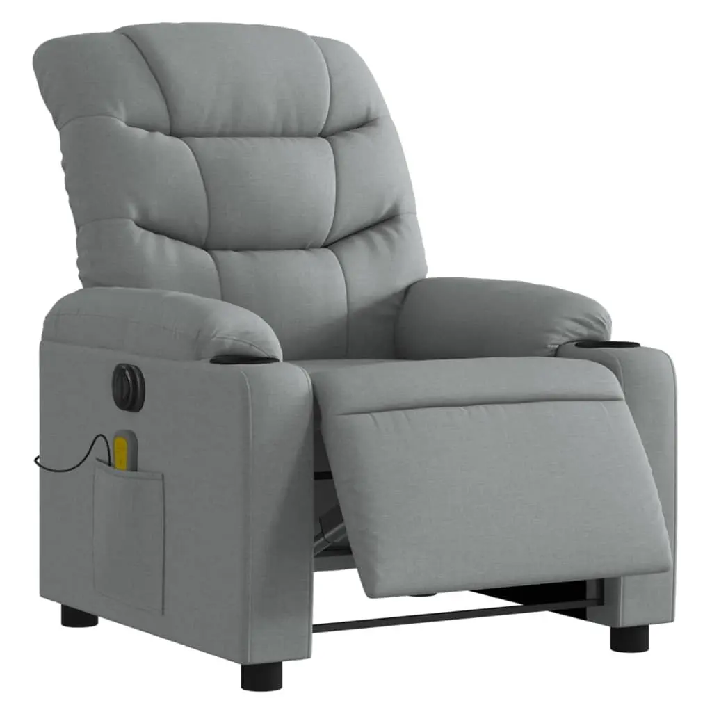 Electric Recliner Armchair Grey Fabric with Massage Function Automatic Footrest 135 Degrees