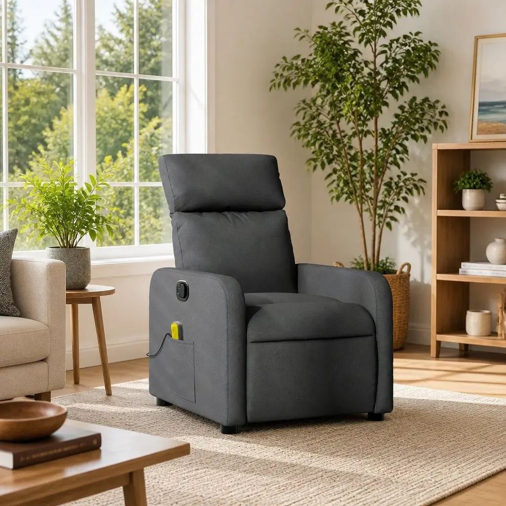 Recliner Chair Grey Fabric Manual Tilt Vibration Massage Armchair for Home Relaxation