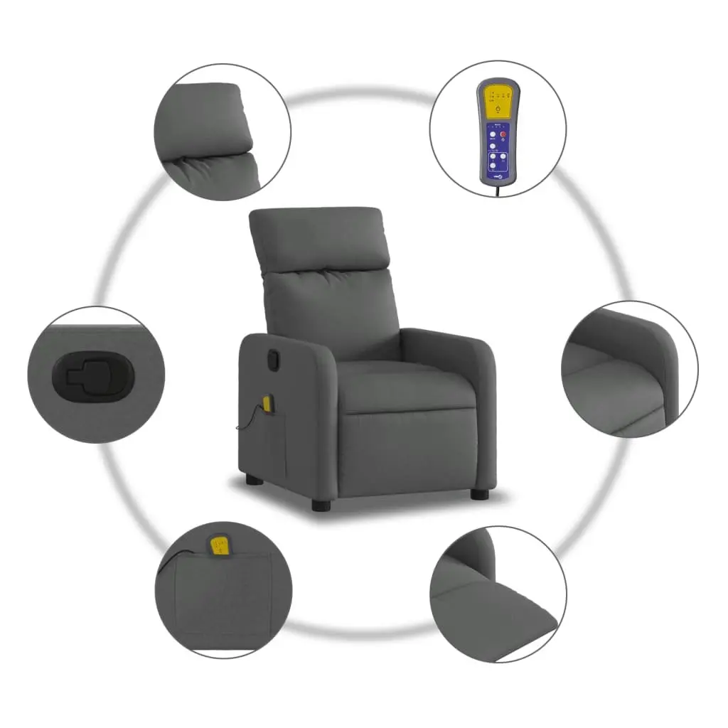 Recliner Chair Grey Fabric Manual Tilt Vibration Massage Armchair for Home Relaxation
