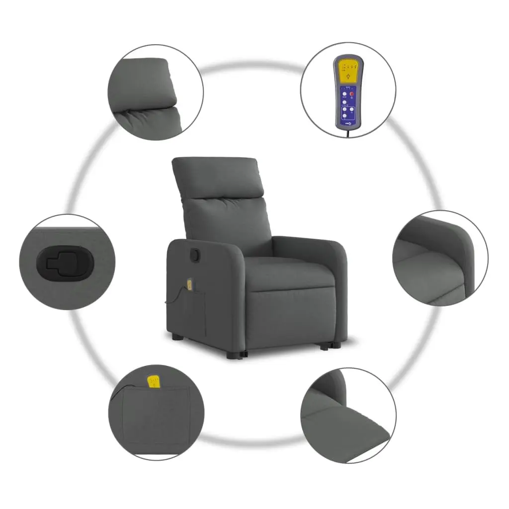 Electric Massage Recliner Chair Grey Fabric Power Lift Electric Recline Vibration Massage