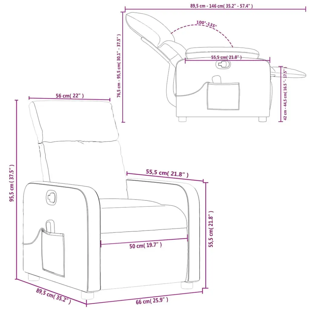 Massage Chair Manual Reclining Black Faux Leather 135 Degrees 6 Massage Points