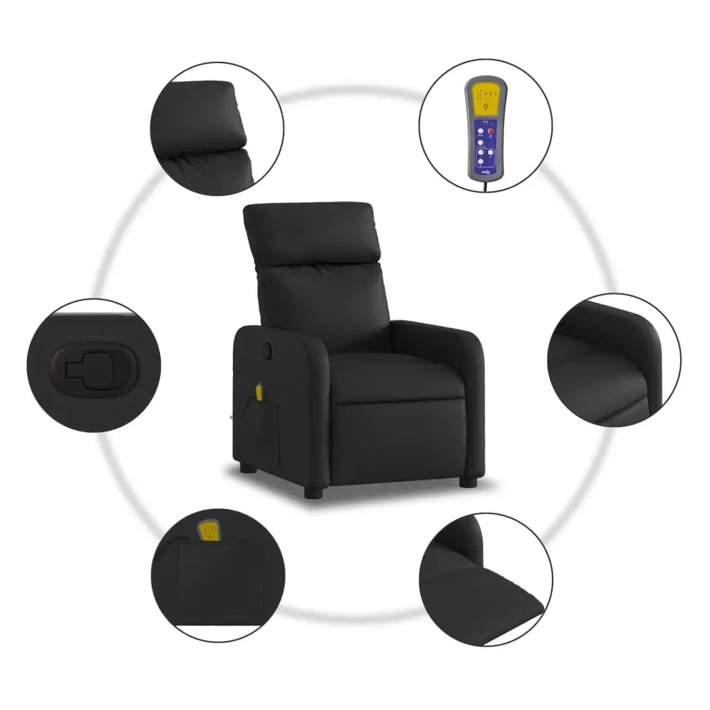 Massage Chair Manual Reclining Black Faux Leather 135 Degrees 6 Massage Points
