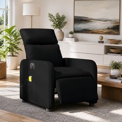 Electric Massage Recliner Chair Black Faux Leather Armchair with Footrest