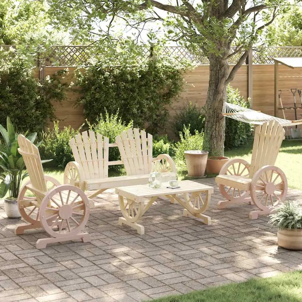4 Piece Garden Lounge Set Brown Adirondack Style Solid Fir Wood Outdoor