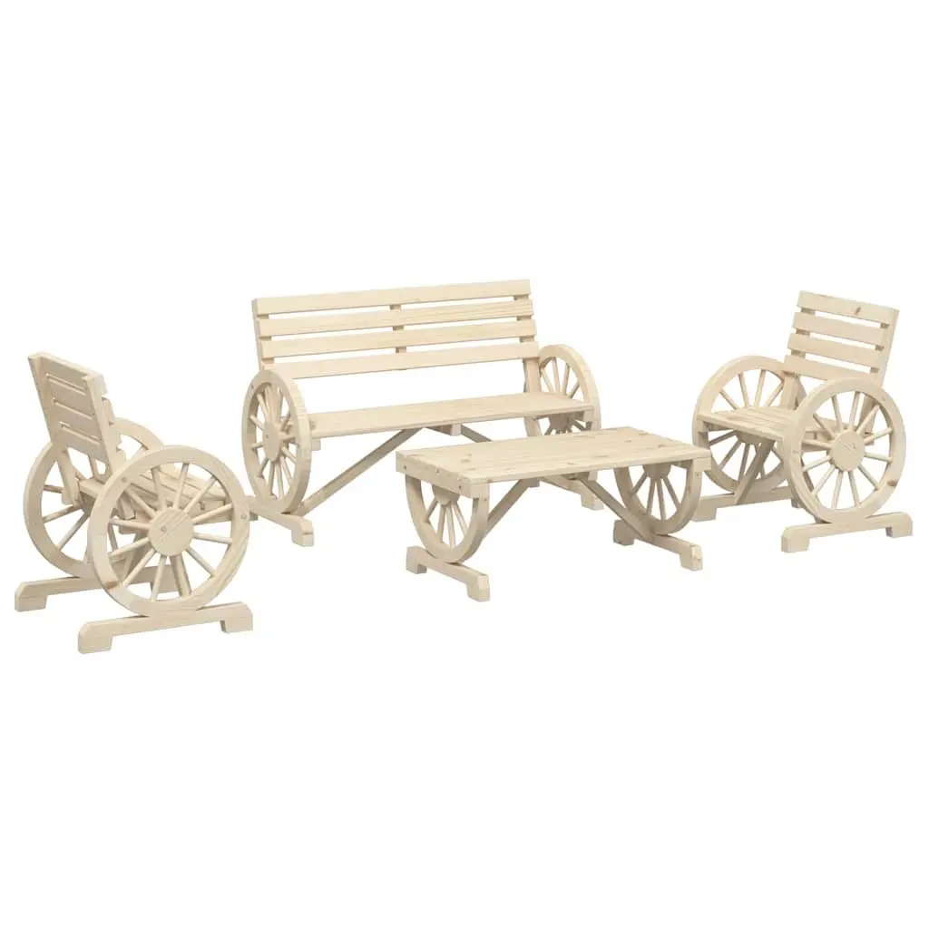 4 Piece Garden Lounge Set Brown Adirondack Style Solid Fir Wood Construction