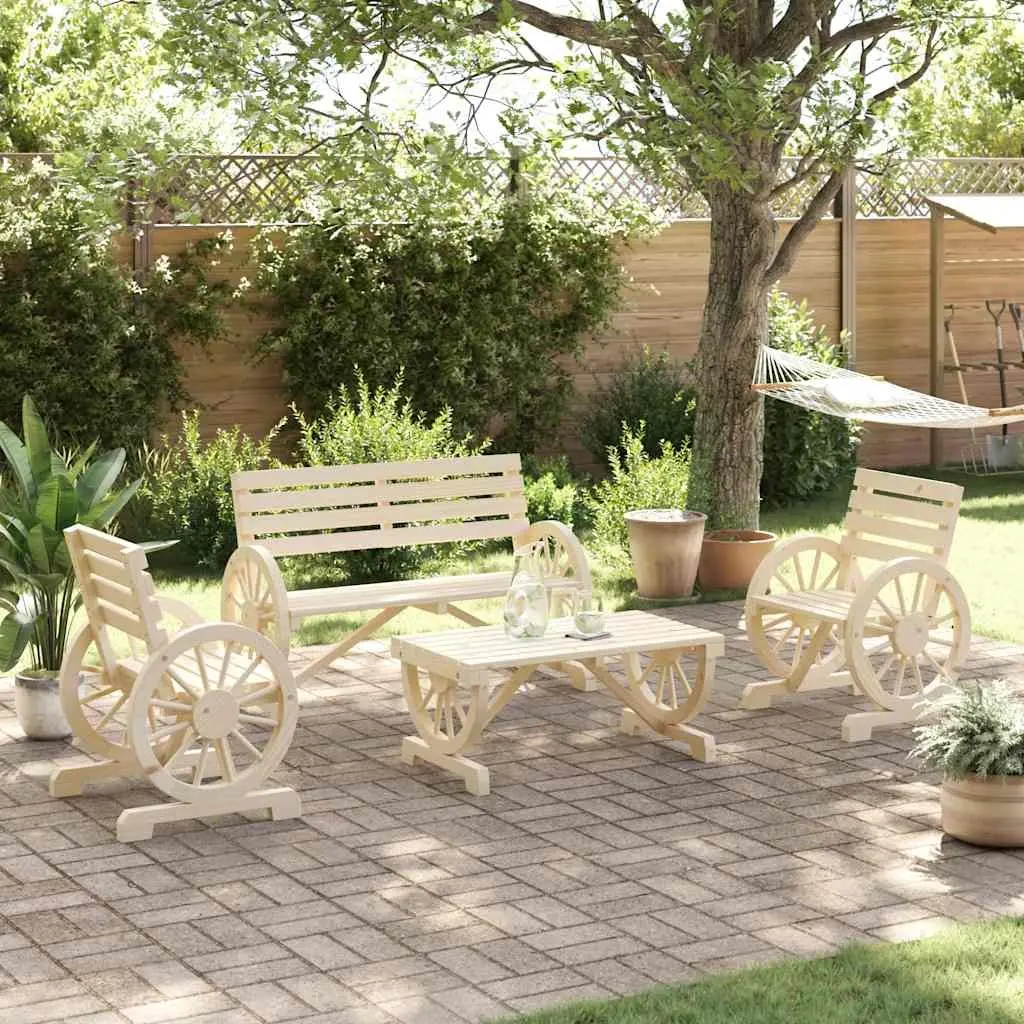 4 Piece Garden Lounge Set Brown Adirondack Style Solid Fir Wood Construction