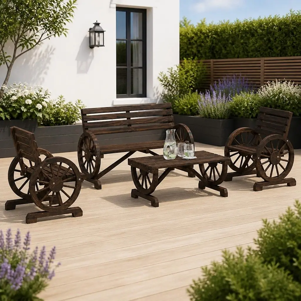 4 Piece Outdoor Garden Lounge Set Brown Solid Fir Wood Adirondack Chairs Coffee Table