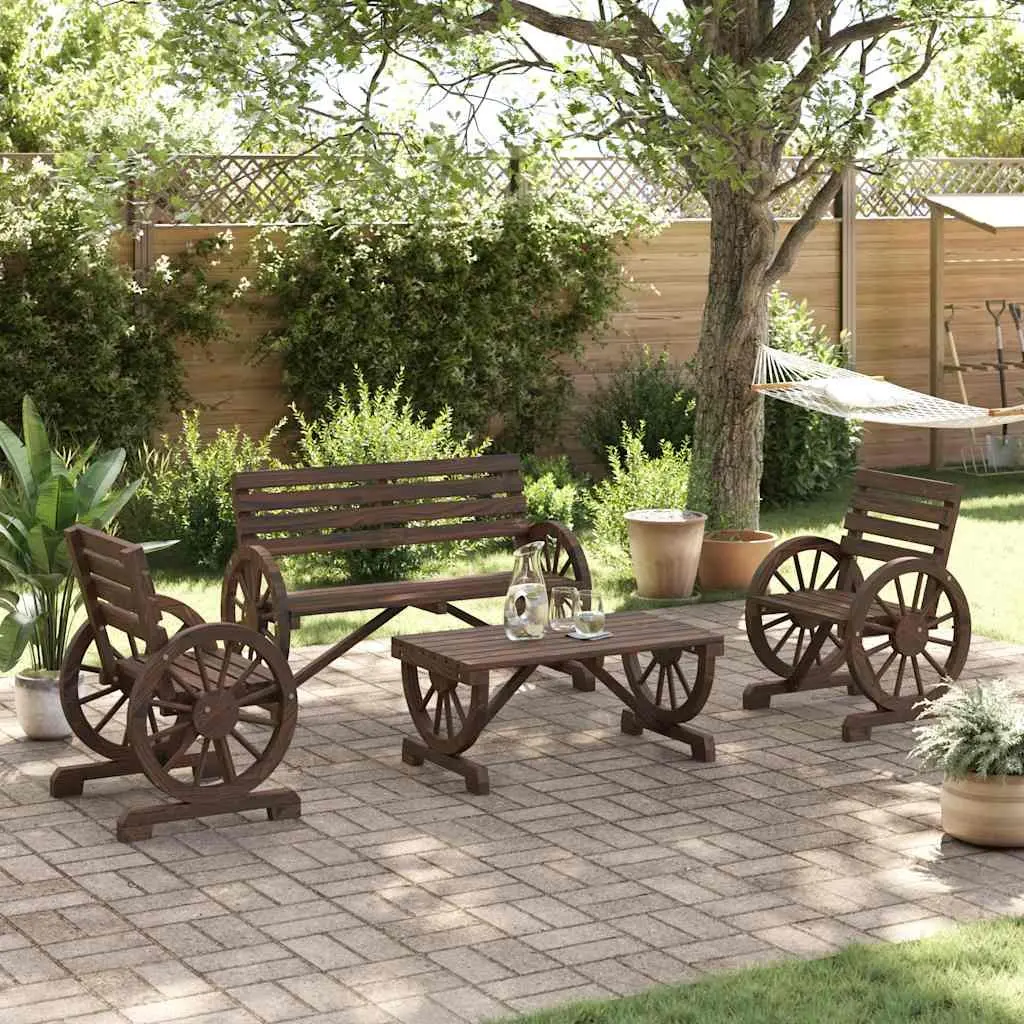 4 Piece Outdoor Garden Lounge Set Brown Solid Fir Wood Adirondack Chairs Coffee Table
