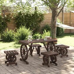 Concise 5-Piece Outdoor Dining Set with Fir Wood Design