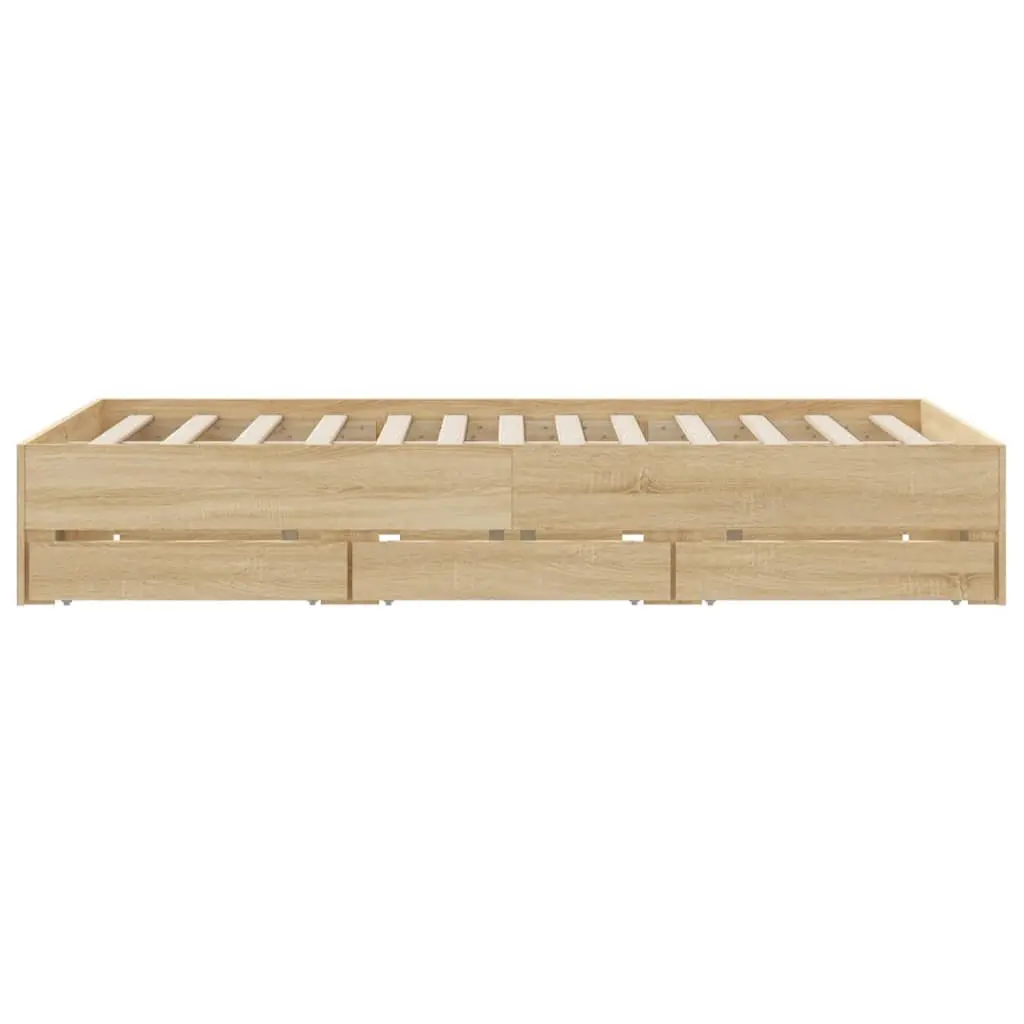 Bed Frame Brown 150x200cm Storage Drawers Slatted Base Engineered Wood